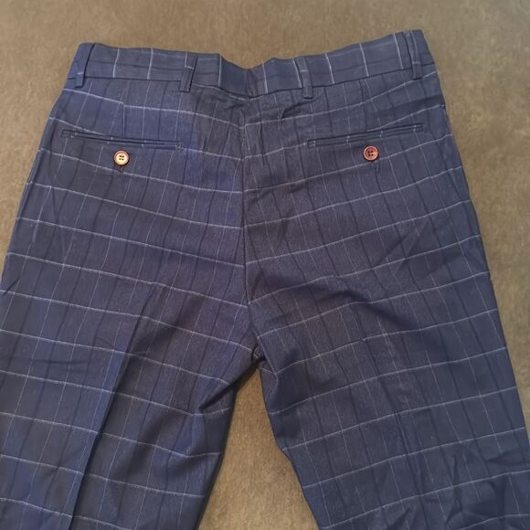 Men’s Blue Plaid 3 Piece Slim Fit Suit Notched Lapel Jacket 34 Pants 32 NEW - Picture 14 of 16